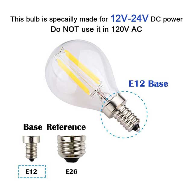 مصباح كروي صغير LED G14 من OPALRAY، 12 فولت، 4 واط، قابل للتعتيم، قاعدة شمعدان E12، أبيض دافئ 2700 كلفن، بديل متوهج 40 واط، مثالي لأنظمة الطاقة الشمسية وبطارية 12 فولت