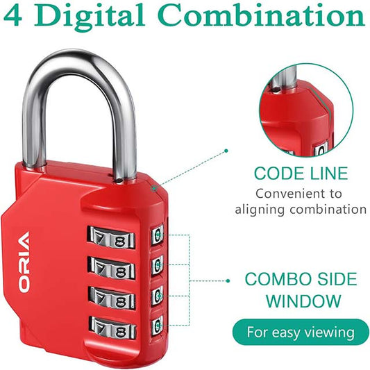ORIA 2 Pack 4-Digit Combination Lock with Hasp – Secure Gym, School, Sports Locker, Toolbox &amp; Cabinet (Blue &amp; Red)