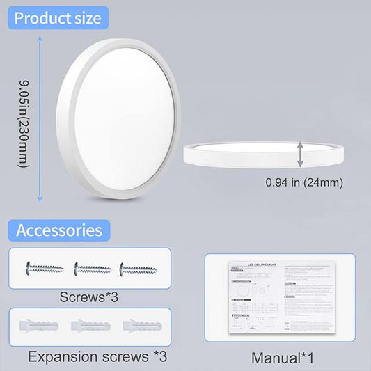 OUILA LED Ceiling Light – 18W 4000K Daylight Flush Mount Fixture, 1600LM for Bathroom, Bedroom, Kitchen, Living Room &amp; Dining Hall (YLXDD300-18W)