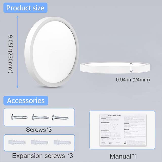 OUILA LED Ceiling Light – 18W 4000K Daylight Flush Mount Fixture, 1600LM for Bathroom, Bedroom, Kitchen, Living Room &amp; Dining Hall (YLXDD300-18W)