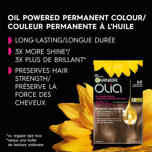 Olia 6.0 Light Brown Ammonia-Free Permanent Hair Color with Nourishing Oils – Salon-Quality, Healthy Hair Formula