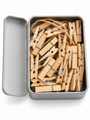 40 PCS Mini Wooden Clothespins with Small Drawstring Rope – Natural Wood Decorative Photo Clips for Crafts, Cards & DIY