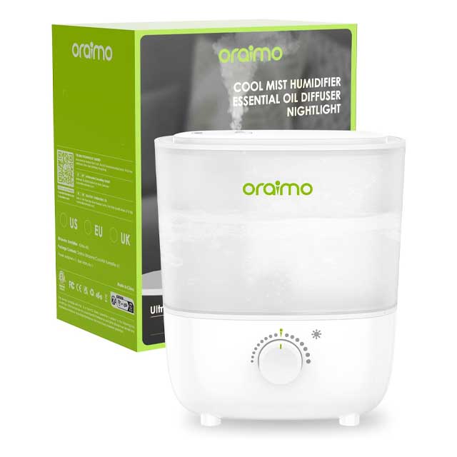 Oraimo 2.5L Top Fill Humidifier – Ultra Quiet 26dB Air Diffuser with Nightlight, Easy Clean BPA-Free Essential Oil Diffuser for Baby, Bedroom &amp; Indoor Plants
