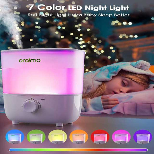 Oraimo 2.5L Top Fill Humidifier – Ultra Quiet 26dB Air Diffuser with Nightlight, Easy Clean BPA-Free Essential Oil Diffuser for Baby, Bedroom &amp; Indoor Plants