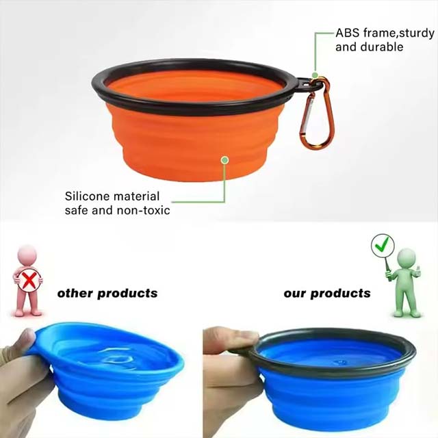 Orange Collapsible Silicone Dog Bowl – Portable Pet Feeding Water &amp; Food Bowl with Lid &amp; Carabiner for Travel, Camping &amp; Walking