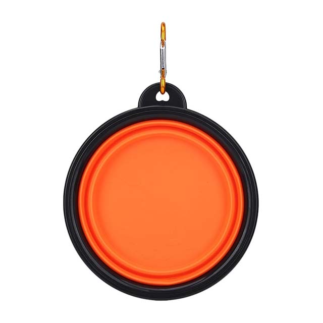 Orange Collapsible Silicone Dog Bowl – Portable Pet Feeding Water & Food Bowl with Lid & Carabiner for Travel, Camping & Walking