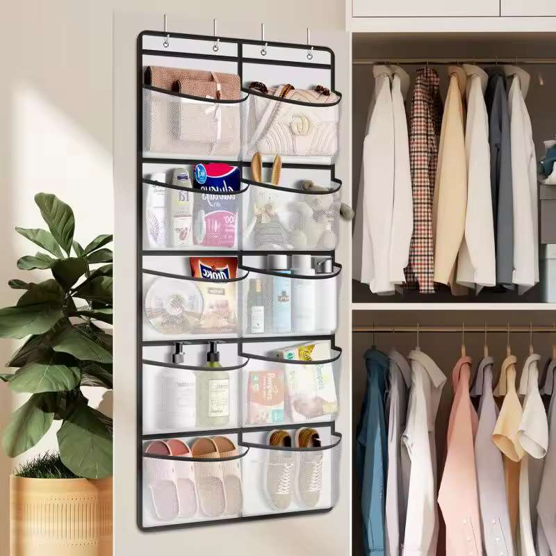 Over-the-Door 5-Tier Hanging Organizer – Large Capacity Storage Shelves with Clear Windows – Single or Double Pack – Grey Heavy-Duty Behind-the-Door Pantry, Nursery, and Bathroom Organizer