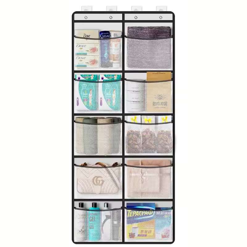 Organisateur suspendu à 5 niveaux pour porte – Étagères de rangement grande capacité avec fenêtres transparentes – Lot simple ou double – Organisateur gris robuste pour garde-manger, chambre d'enfant et salle de bain à suspendre derrière la porte