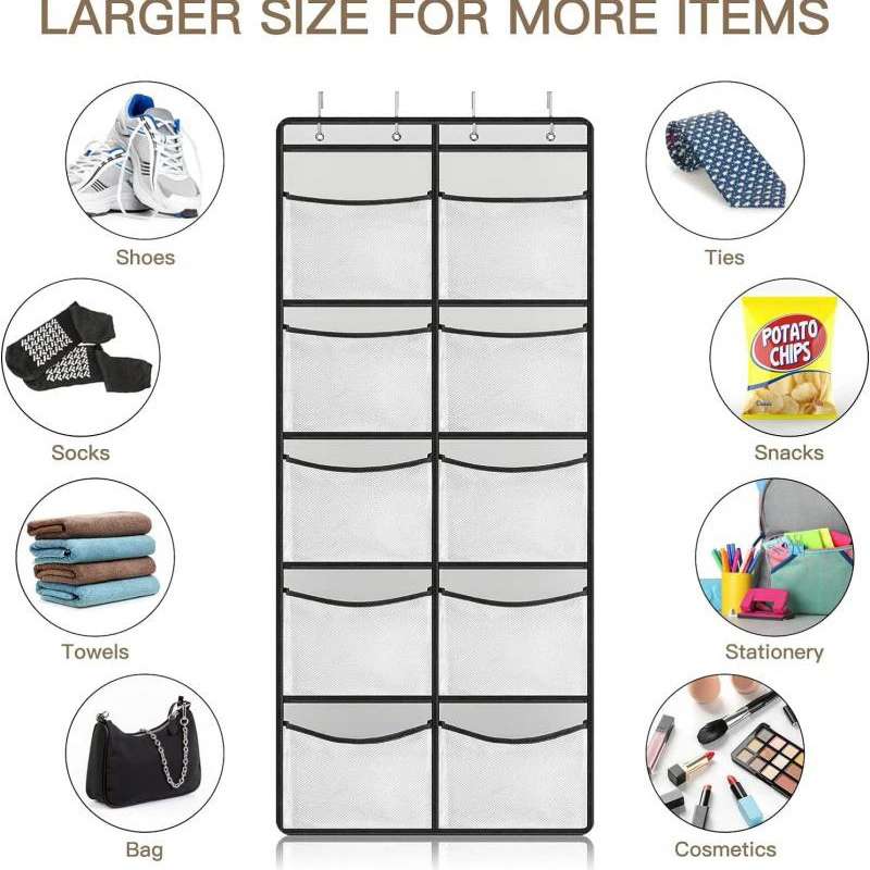Organisateur suspendu à 5 niveaux pour porte – Étagères de rangement grande capacité avec fenêtres transparentes – Lot simple ou double – Organisateur gris robuste pour garde-manger, chambre d'enfant et salle de bain à suspendre derrière la porte