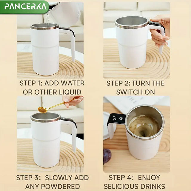 PANCERKA Rechargeable Self-Stirring Coffee Mug with Temperature Display – USB Charging, Sealed Travel Tumbler for Milk, Chocolate & Mocha