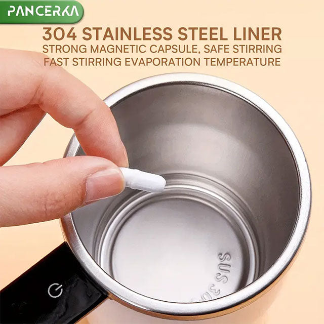 PANCERKA Rechargeable Self-Stirring Coffee Mug with Temperature Display – USB Charging, Sealed Travel Tumbler for Milk, Chocolate & Mocha