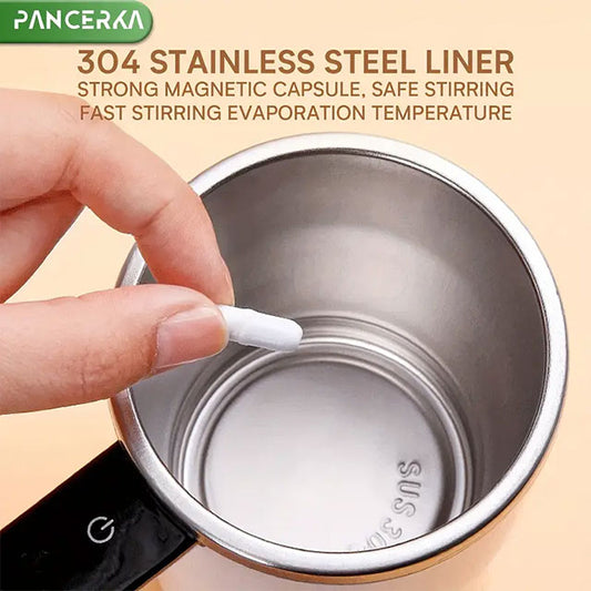 PANCERKA Rechargeable Self-Stirring Coffee Mug with Temperature Display – USB Charging, Sealed Travel Tumbler for Milk, Chocolate & Mocha