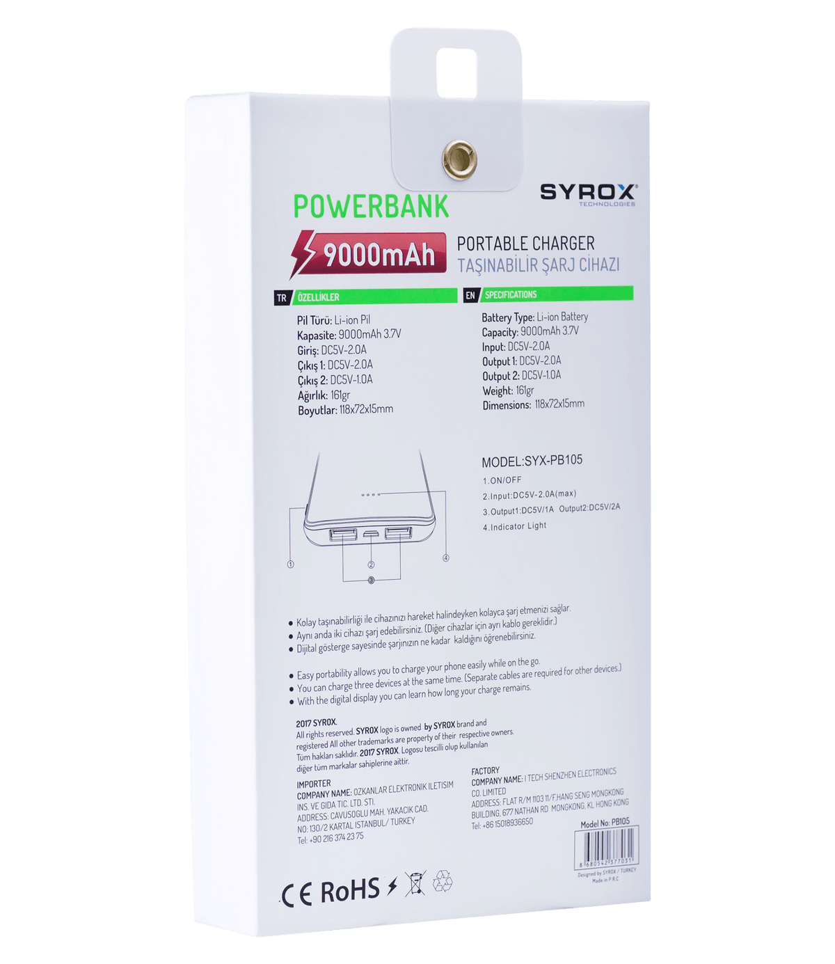 Syrox Powerbank 9000 mAh - Blanc