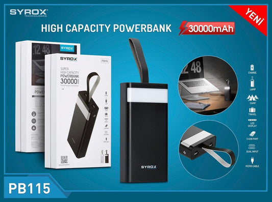 Batterie externe Syrox 30 000 mAh avec indicateur LED