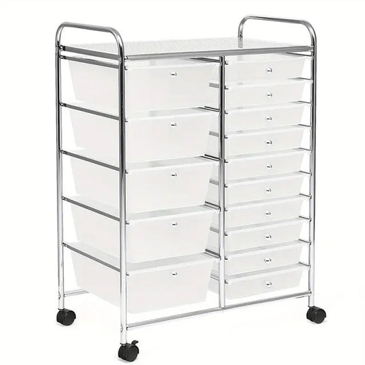 PETSITE 15-Drawer Rolling Storage Cart – Mobile Organizer with Removable Drawers & Metal Frame for Home, Office & School