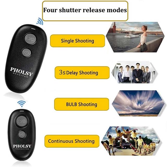 PHOLSY Wireless Camera Shutter Release Control – Remote Trigger Compatible with Canon (R100, R8, R6 II, R7, R10, 90D, 250D, 850D, 6D II, 7D II, G1X III), Olympus (OM-1, EM1X, EM1 II) &amp; Fuji (GFX50S II, XT3, XT4, XT5, XT30) Cameras