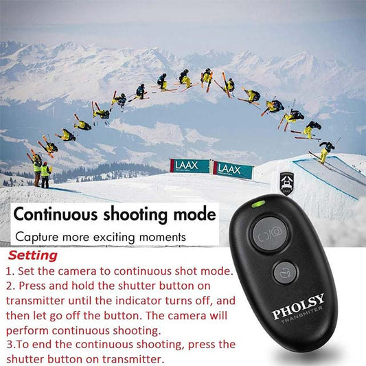 PHOLSY Wireless Camera Shutter Release Control – Remote Trigger Compatible with Canon (R100, R8, R6 II, R7, R10, 90D, 250D, 850D, 6D II, 7D II, G1X III), Olympus (OM-1, EM1X, EM1 II) &amp; Fuji (GFX50S II, XT3, XT4, XT5, XT30) Cameras