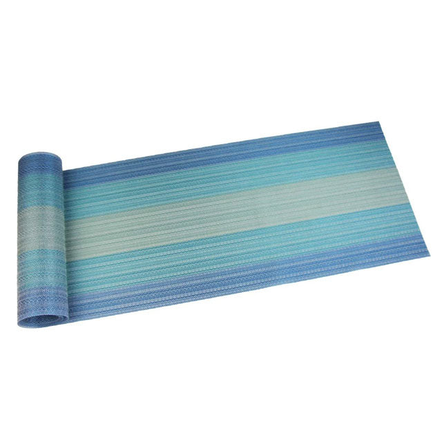 PIGCHCY Coastal Blue Heat-Resistant Vinyl Woven Placemats &amp; Table Runner Set – Washable Dining Table Mats (1 Placemats + 1 Runner)