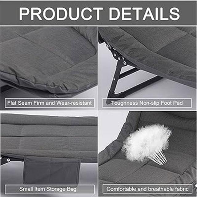 PIKFOS Folding Cot – 5-Level Adjustable, Lightweight & Breathable Compact Bed for Indoor & Outdoor Use