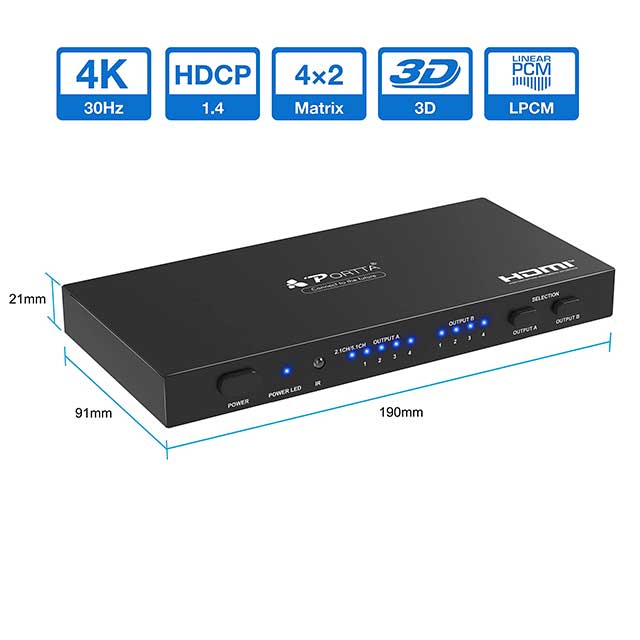 PORTTA 4K HDMI Matrix 4×2 Switch