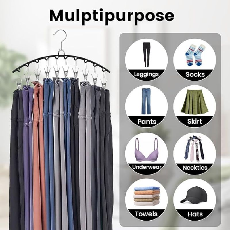 POZEAN 6-Pack Legging Organizer Hangers with Clips – Holds up to 60 Pairs of Yoga Pants – Heavy-Duty Metal Space-Saving Closet Storage for Leggings, Socks, and Jeans – 10 Clips per Hanger