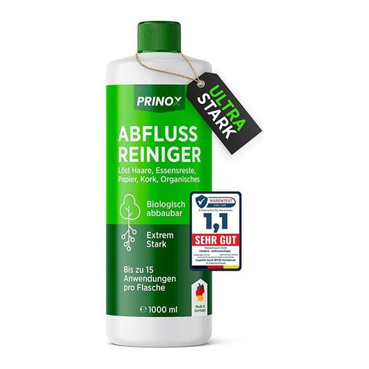 PRINOX® Drain Cleaner 1000 ml Extra Strong – Professional Pipe Cleaner for Removing Hair, Food Leftovers &amp; Heaviest Blockages – Pipe-Free Solution Against Stubborn Blockages &amp; Bad Odours – Biodegradable