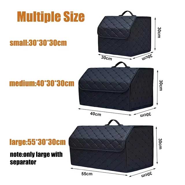 PU Leather Collapsible Car Trunk Organizer – Durable Vehicle Storage Box with White Stitching & Handles | Cargo Carrier by Amagi