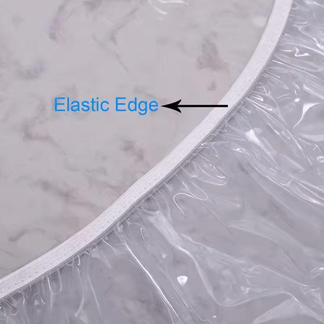 PVC Fitted Round Elastic Tablecloth – Transparent Waterproof &amp; Oil-Proof Table Cover Protector for Dining Table &amp; Home Use