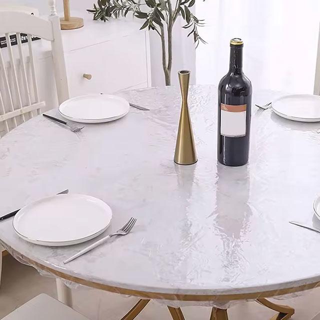 PVC Fitted Round Elastic Tablecloth – Transparent Waterproof &amp; Oil-Proof Table Cover Protector for Dining Table &amp; Home Use