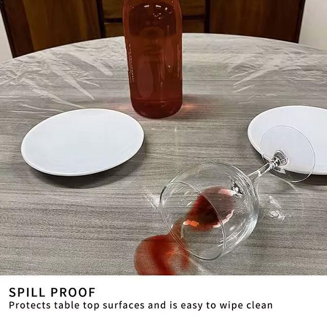 PVC Fitted Round Elastic Tablecloth – Transparent Waterproof &amp; Oil-Proof Table Cover Protector for Dining Table &amp; Home Use