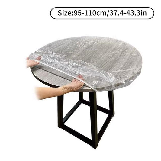 PVC Fitted Round Elastic Tablecloth – Transparent Waterproof &amp; Oil-Proof Table Cover Protector for Dining Table &amp; Home Use