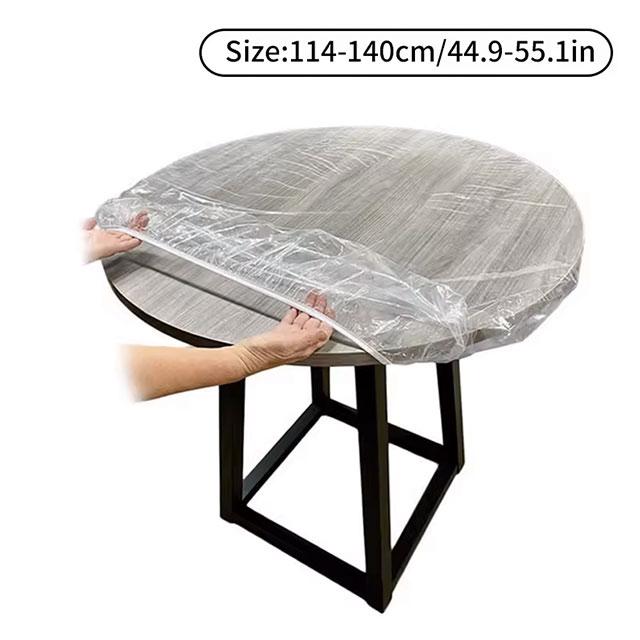 PVC Fitted Round Elastic Tablecloth – Transparent Waterproof &amp; Oil-Proof Table Cover Protector for Dining Table &amp; Home Use
