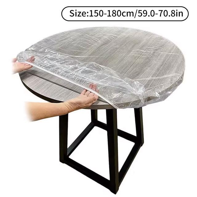 PVC Fitted Round Elastic Tablecloth – Transparent Waterproof &amp; Oil-Proof Table Cover Protector for Dining Table &amp; Home Use