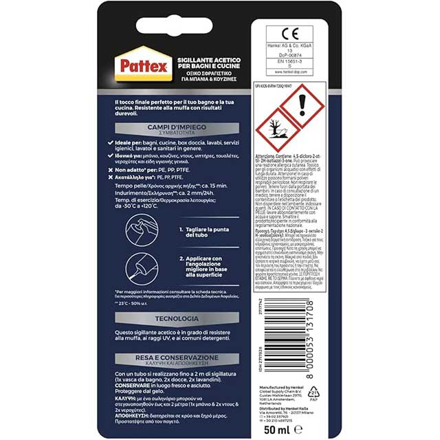 Pattex 50ml Silicone Sealant Tube