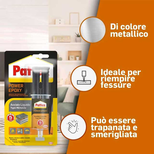 Pattex Power Epoxy Liquid Steel – 2-Component Metal-Colored Epoxy Adhesive for Metals &amp; More, 35g