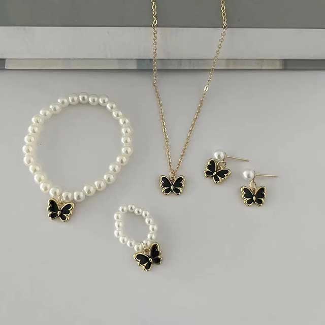 Pearl Butterfly Necklace & Delicate Bracelet for Women – Elegant Wedding Jewelry & Luxury Birthday Gift | Fashion Accessory for Special Occasions