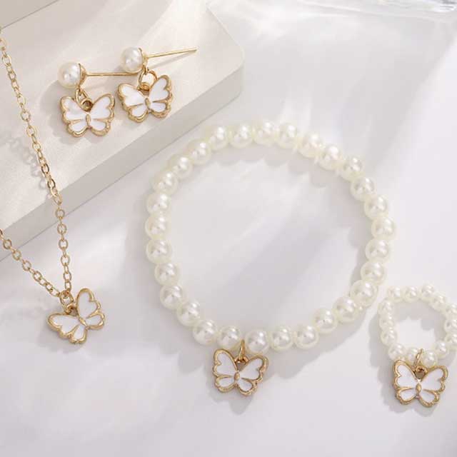 Pearl Butterfly Necklace & Delicate Bracelet for Women – Elegant Wedding Jewelry & Luxury Birthday Gift | Fashion Accessory for Special Occasions