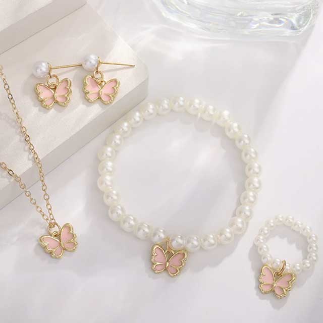 Pearl Butterfly Necklace & Delicate Bracelet for Women – Elegant Wedding Jewelry & Luxury Birthday Gift | Fashion Accessory for Special Occasions