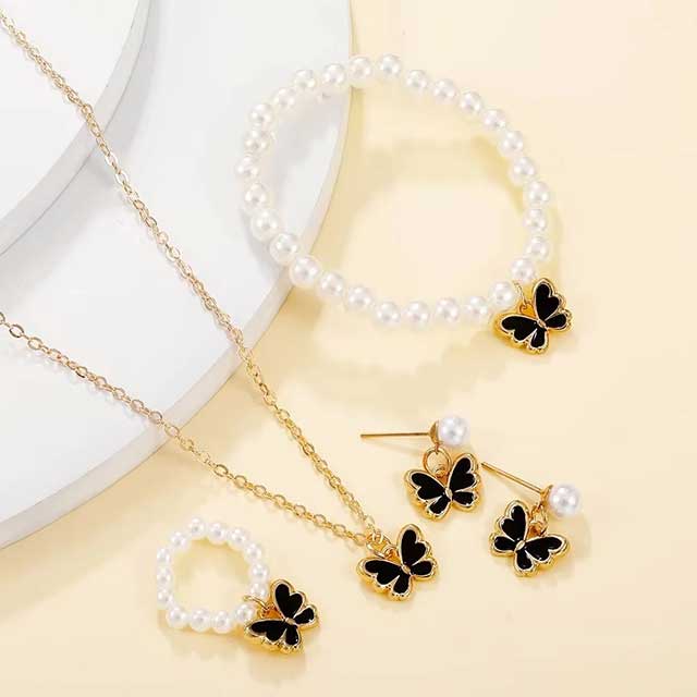 Pearl Butterfly Necklace & Delicate Bracelet for Women – Elegant Wedding Jewelry & Luxury Birthday Gift | Fashion Accessory for Special Occasions