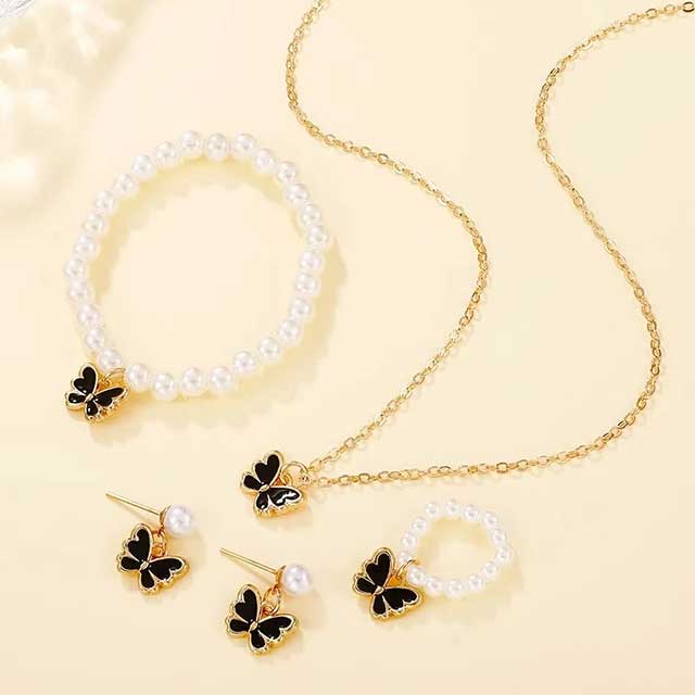 Pearl Butterfly Necklace & Delicate Bracelet for Women – Elegant Wedding Jewelry & Luxury Birthday Gift | Fashion Accessory for Special Occasions