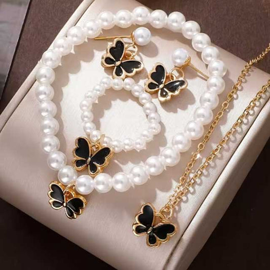 Pearl Butterfly Necklace & Delicate Bracelet for Women – Elegant Wedding Jewelry & Luxury Birthday Gift | Fashion Accessory for Special Occasions