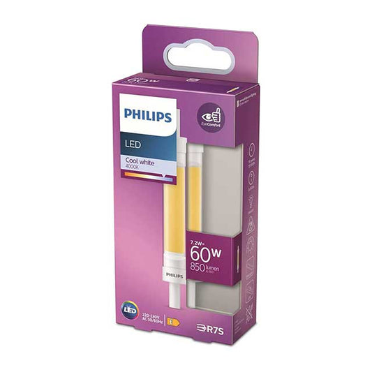 مصباح LED R7S من Philips مقاس 118 مم - ما يعادل 60 واط، أبيض بارد، فئة الطاقة F، غير قابل للتعتيم، إضاءة موفرة للطاقة تدوم طويلاً