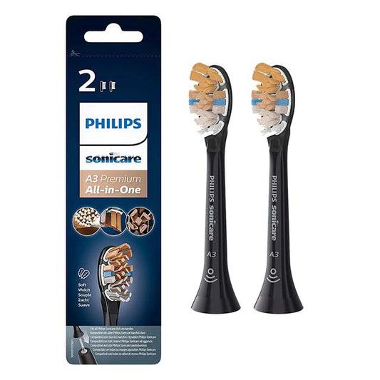 Philips Sonicare Genuine A3 Premium All-in-One Replacement Toothbrush Heads- 2 Brush Heads- Black