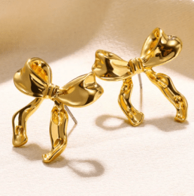 Gold Bow Stud Earrings for Women - Fashion Cute Jewelry | Piercing Ear Accessories