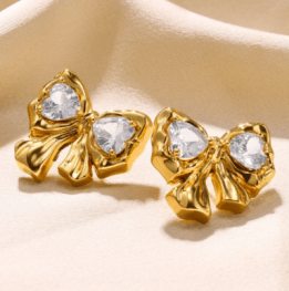 Gold Bow Stud Earrings for Women - Fashion Cute Jewelry | Piercing Ear Accessories