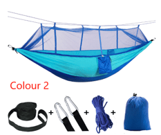 2 Person Camping Hammock with Mosquito Net - Strength Parachute Fabric Sleep Swing, Portable Outdoor Furniture Bed
