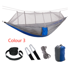 2 Person Camping Hammock with Mosquito Net - Strength Parachute Fabric Sleep Swing, Portable Outdoor Furniture Bed