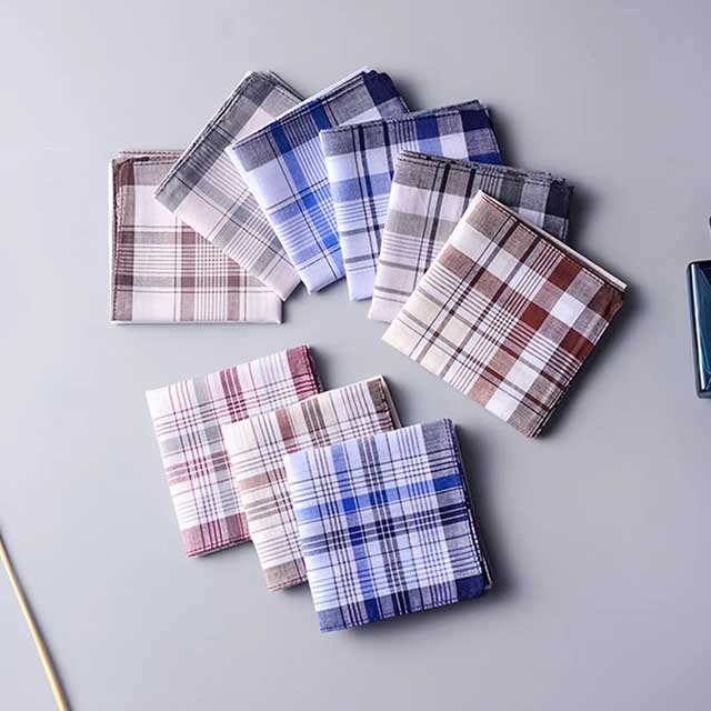 5Pcs Men’s Plaid & Stripe Cotton Handkerchiefs – Classic Vintage Pocket Towels for Wedding & Party