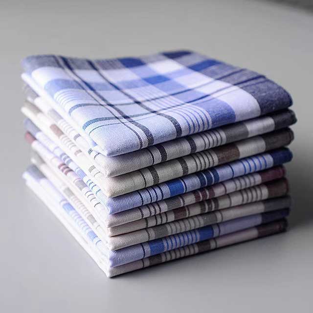5Pcs Men’s Plaid & Stripe Cotton Handkerchiefs – Classic Vintage Pocket Towels for Wedding & Party