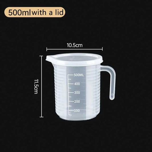 Plastic Measuring Cup with Lid – Large Capacity Transparent Graduated Beaker for Kitchen & Lab Use
